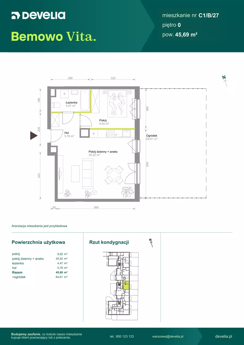 2 pokoje, mieszkanie 45,69 m², parter, oferta nr C1/B/27, Bemowo Vita etap VIII, Warszawa, Bemowo, Chrzanów, ul. Szeligowska 57