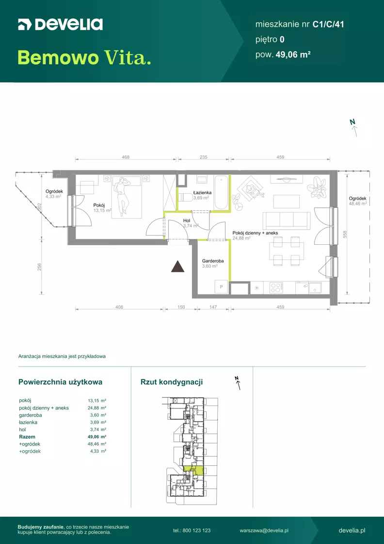 2 pokoje, mieszkanie 49,06 m², parter, oferta nr C1/C/41, Bemowo Vita etap VIII, Warszawa, Bemowo, Chrzanów, ul. Szeligowska 57	
