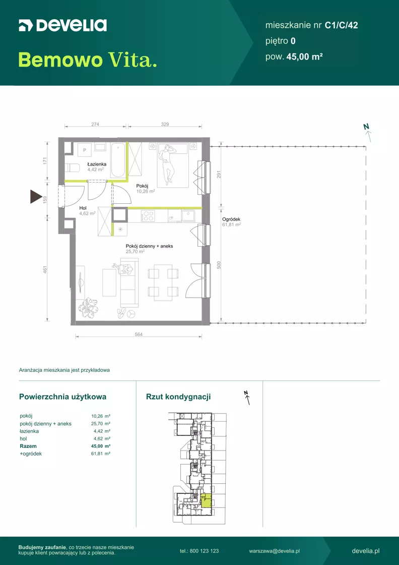 2 pokoje, mieszkanie 45,00 m², parter, oferta nr C1/C/42, Bemowo Vita etap VIII, Warszawa, Bemowo, Chrzanów, ul. Szeligowska 57