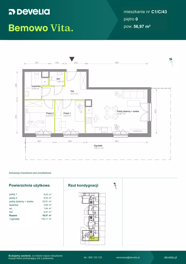 3 pokoje, mieszkanie 56,97 m², parter, oferta nr C1/C/43, Bemowo Vita etap VIII, Warszawa, Bemowo, Chrzanów, ul. Szeligowska 57