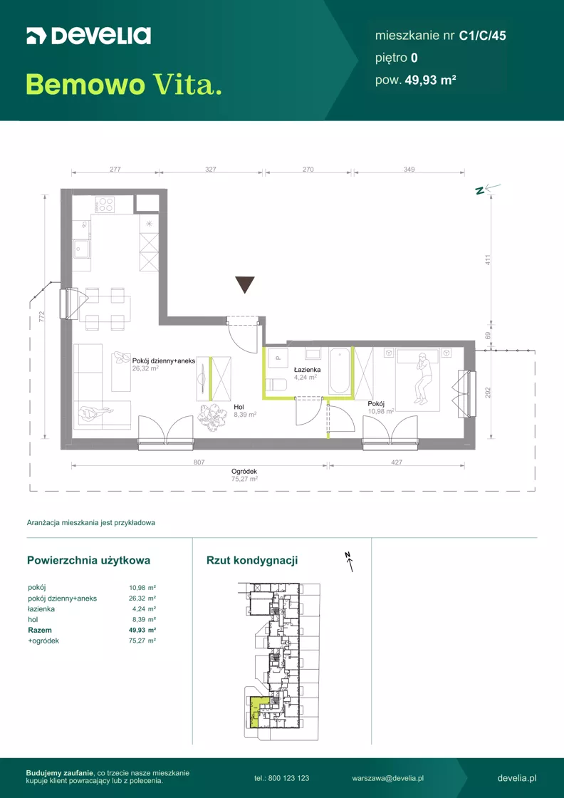 2 pokoje, mieszkanie 49,93 m², parter, oferta nr C1/C/45, Bemowo Vita etap VIII, Warszawa, Bemowo, Chrzanów, ul. Szeligowska 57	
