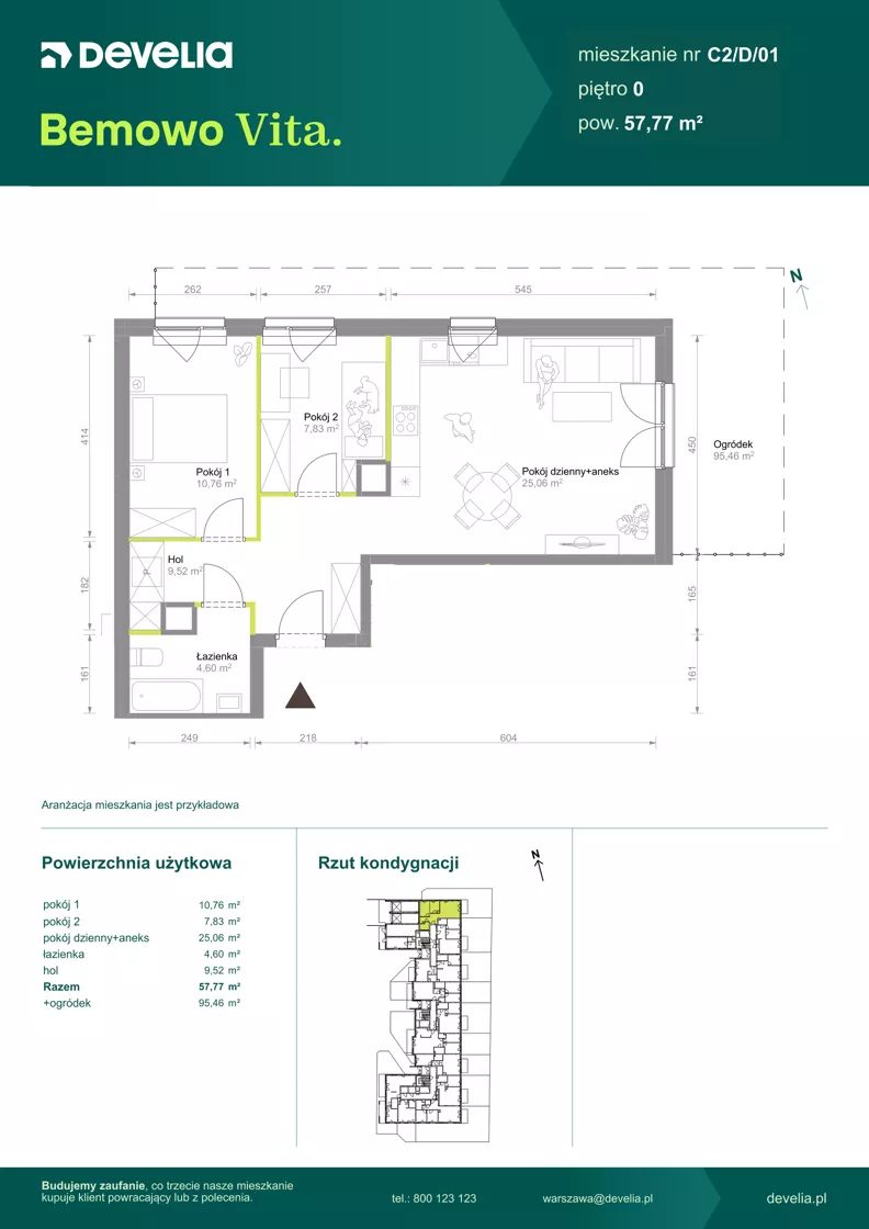 3 pokoje, mieszkanie 57,77 m², parter, oferta nr C2/D/01, Bemowo Vita etap VIII, Warszawa, Bemowo, Chrzanów, ul. Szeligowska 57