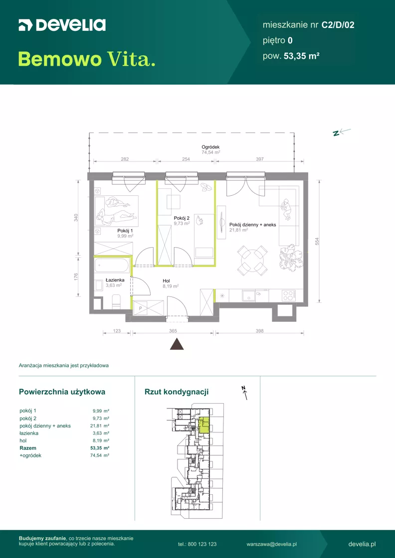 3 pokoje, mieszkanie 53,35 m², parter, oferta nr C2/D/02, Bemowo Vita etap VIII, Warszawa, Bemowo, Chrzanów, ul. Szeligowska 57