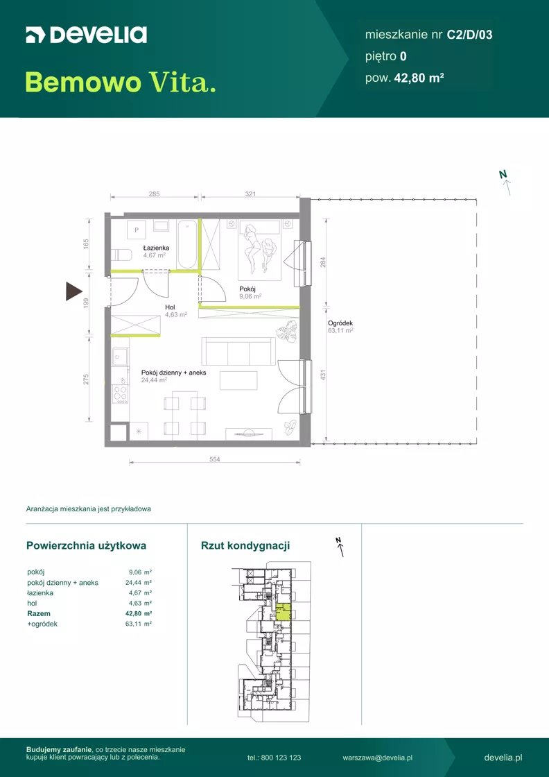 2 pokoje, mieszkanie 42,80 m², parter, oferta nr C2/D/03, Bemowo Vita etap VIII, Warszawa, Bemowo, Chrzanów, ul. Szeligowska 57	
