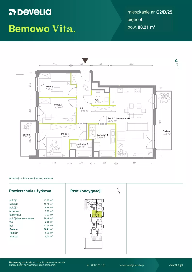 4 pokoje, mieszkanie 88,21 m², piętro 4, oferta nr C2/D/25, Bemowo Vita etap VIII, Warszawa, Bemowo, Chrzanów, ul. Szeligowska 57