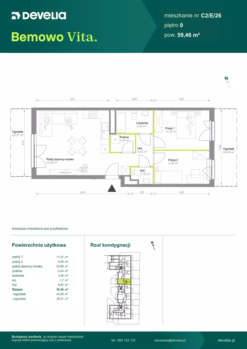 3 pokoje, mieszkanie 59,46 m², parter, oferta nr C2/E/26, Bemowo Vita etap VIII, Warszawa, Bemowo, Chrzanów, ul. Szeligowska 57