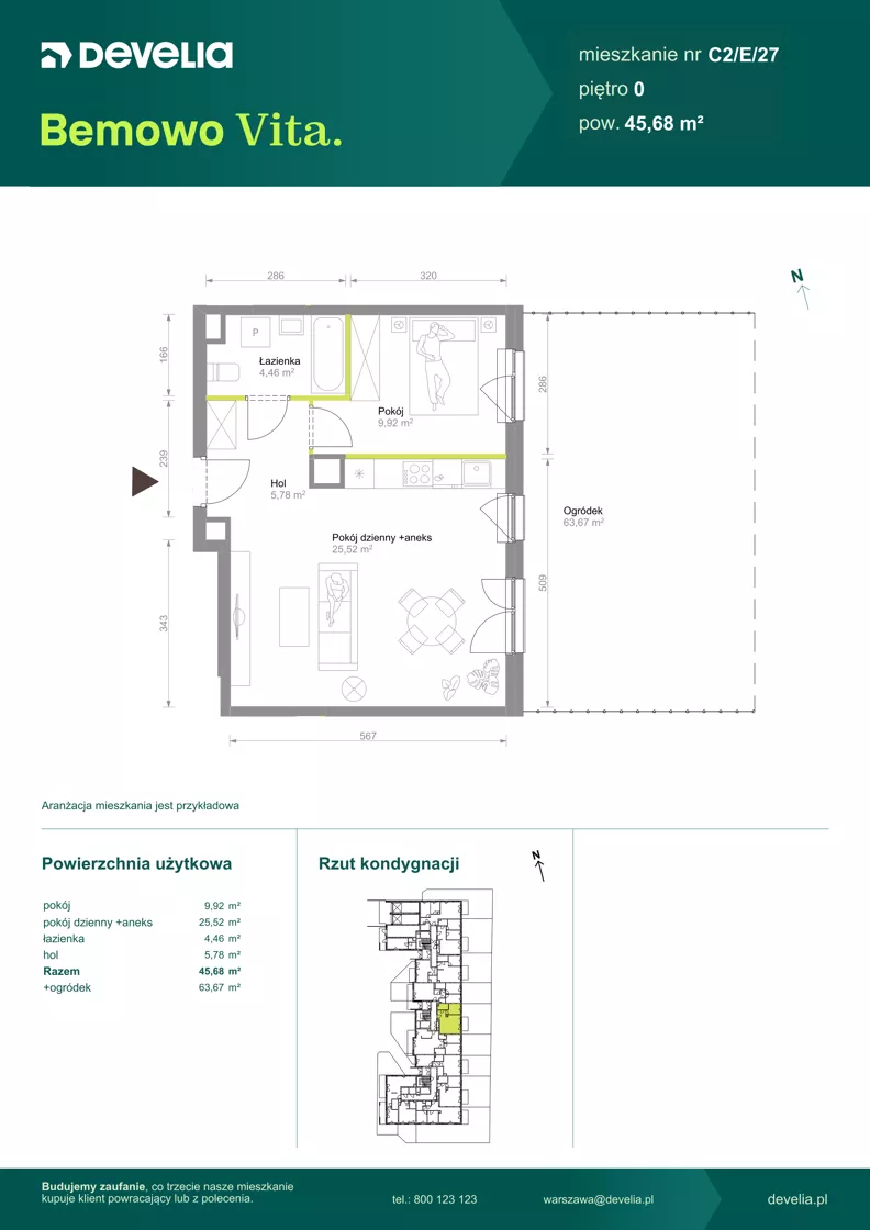 2 pokoje, mieszkanie 45,68 m², parter, oferta nr C2/E/27, Bemowo Vita etap VIII, Warszawa, Bemowo, Chrzanów, ul. Szeligowska 57