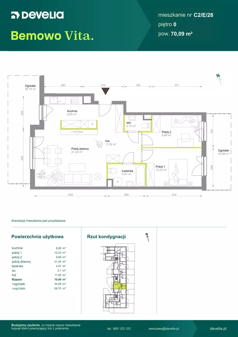 3 pokoje, mieszkanie 70,09 m², parter, oferta nr C2/E/28, Bemowo Vita etap VIII, Warszawa, Bemowo, Chrzanów, ul. Szeligowska 57