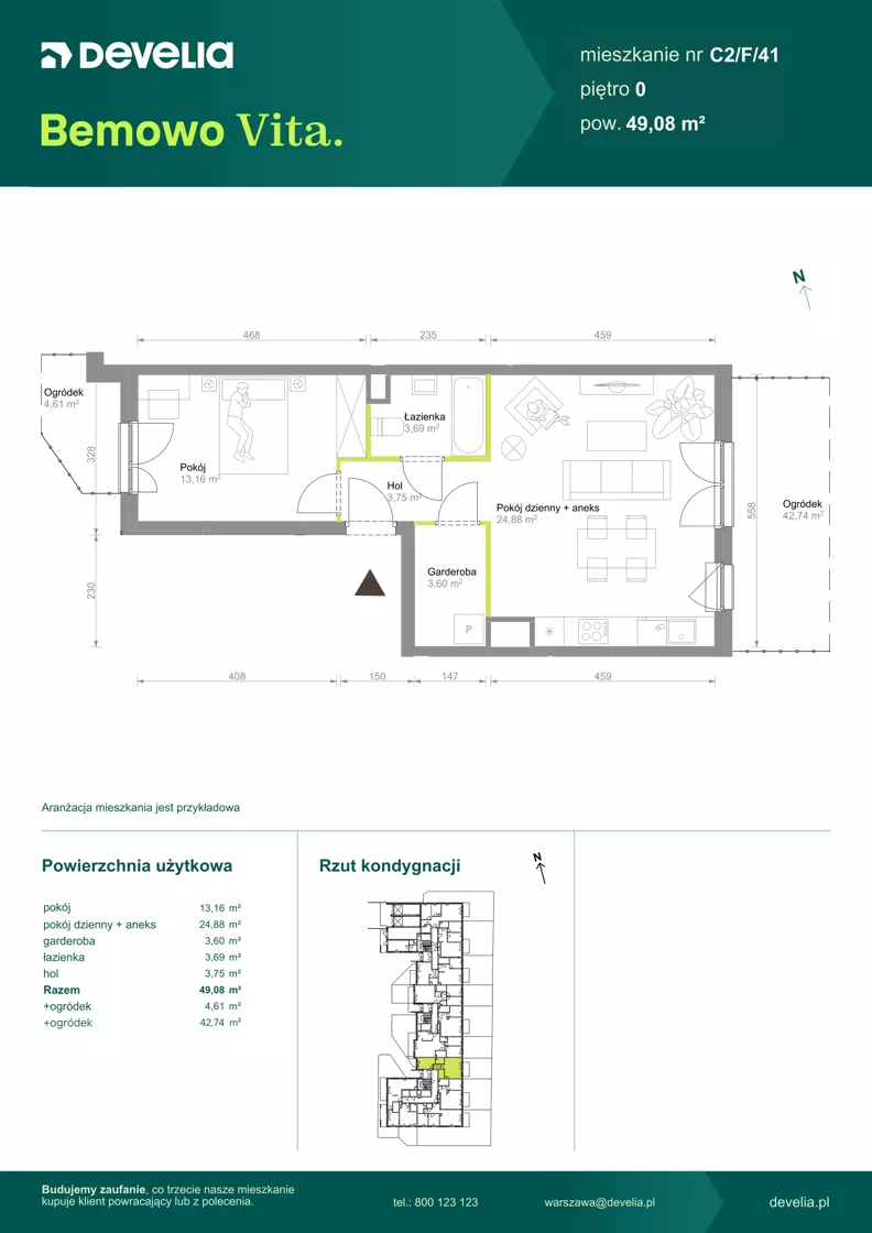 2 pokoje, mieszkanie 49,08 m², parter, oferta nr C2/F/41, Bemowo Vita etap VIII, Warszawa, Bemowo, Chrzanów, ul. Szeligowska 57