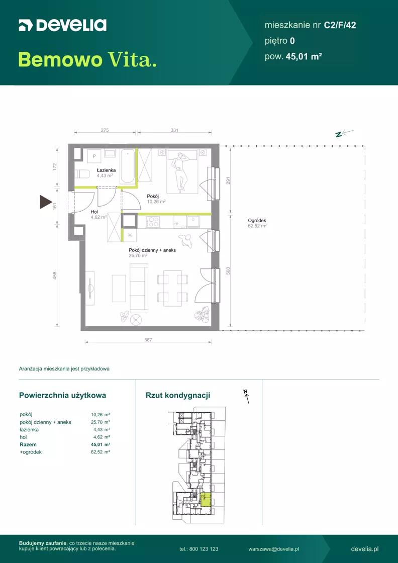 2 pokoje, mieszkanie 45,01 m², parter, oferta nr C2/F/42, Bemowo Vita etap VIII, Warszawa, Bemowo, Chrzanów, ul. Szeligowska 57