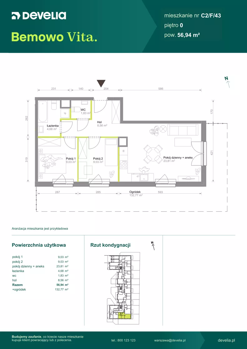3 pokoje, mieszkanie 56,94 m², parter, oferta nr C2/F/43, Bemowo Vita etap VIII, Warszawa, Bemowo, Chrzanów, ul. Szeligowska 57