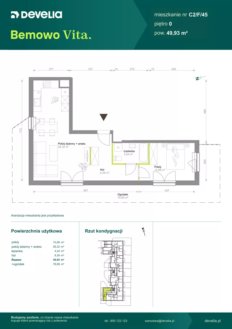 2 pokoje, mieszkanie 49,93 m², parter, oferta nr C2/F/45, Bemowo Vita etap VIII, Warszawa, Bemowo, Chrzanów, ul. Szeligowska 57