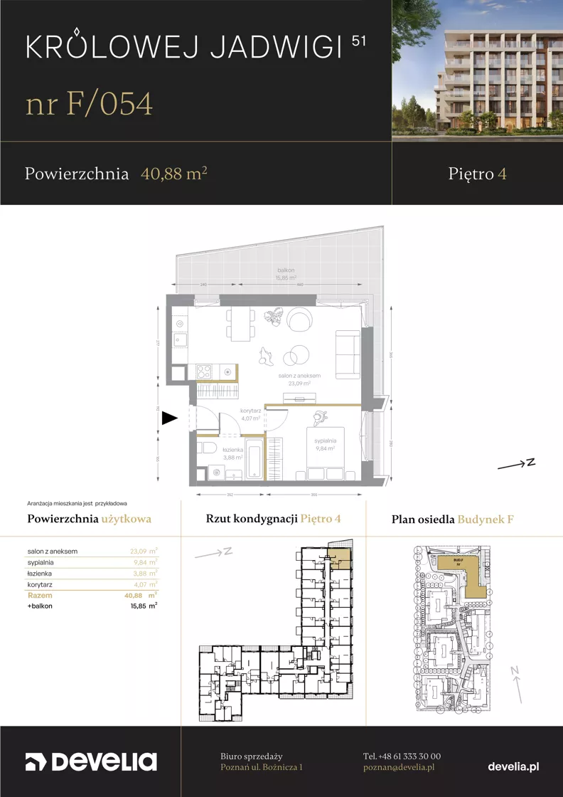 2 pokoje, apartament 40,88 m², piętro 4, oferta nr F/054, Królowej Jadwigi 51 - Etap III, Poznań, Wilda, Stare Miasto, Królowej Jadwigi 51
