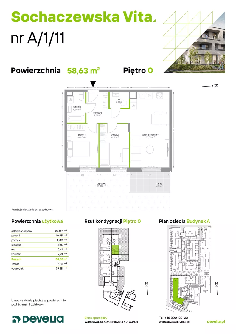 3 pokoje, mieszkanie 58,63 m², parter, oferta nr A/1/11, Sochaczewska Vita I, Warszawa, Bemowo, Chrzanów, ul. Sochaczewska 12