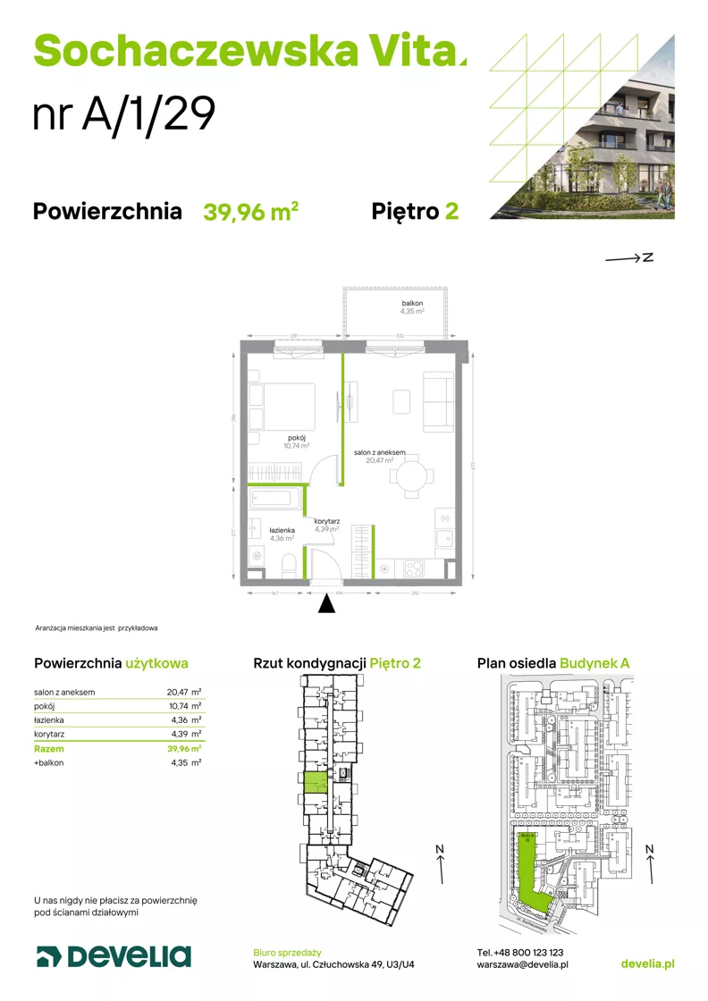 2 pokoje, mieszkanie 39,96 m², piętro 2, oferta nr A/1/29, Sochaczewska Vita I, Warszawa, Bemowo, Chrzanów, ul. Sochaczewska 12