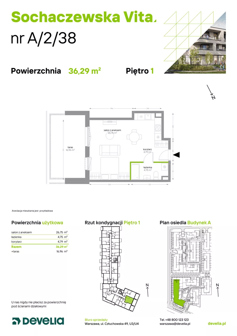 1 pokój, mieszkanie 36,29 m², piętro 1, oferta nr A/2/38, Sochaczewska Vita I, Warszawa, Bemowo, Chrzanów, ul. Sochaczewska 12