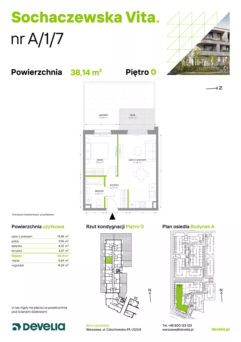 2 pokoje, mieszkanie 38,14 m², parter, oferta nr A/1/7, Sochaczewska Vita I, Warszawa, Bemowo, Chrzanów, ul. Sochaczewska 12
