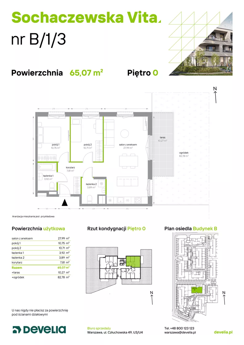 3 pokoje, mieszkanie 65,07 m², parter, oferta nr B/1/3, Sochaczewska Vita I, Warszawa, Bemowo, Chrzanów, ul. Sochaczewska 12