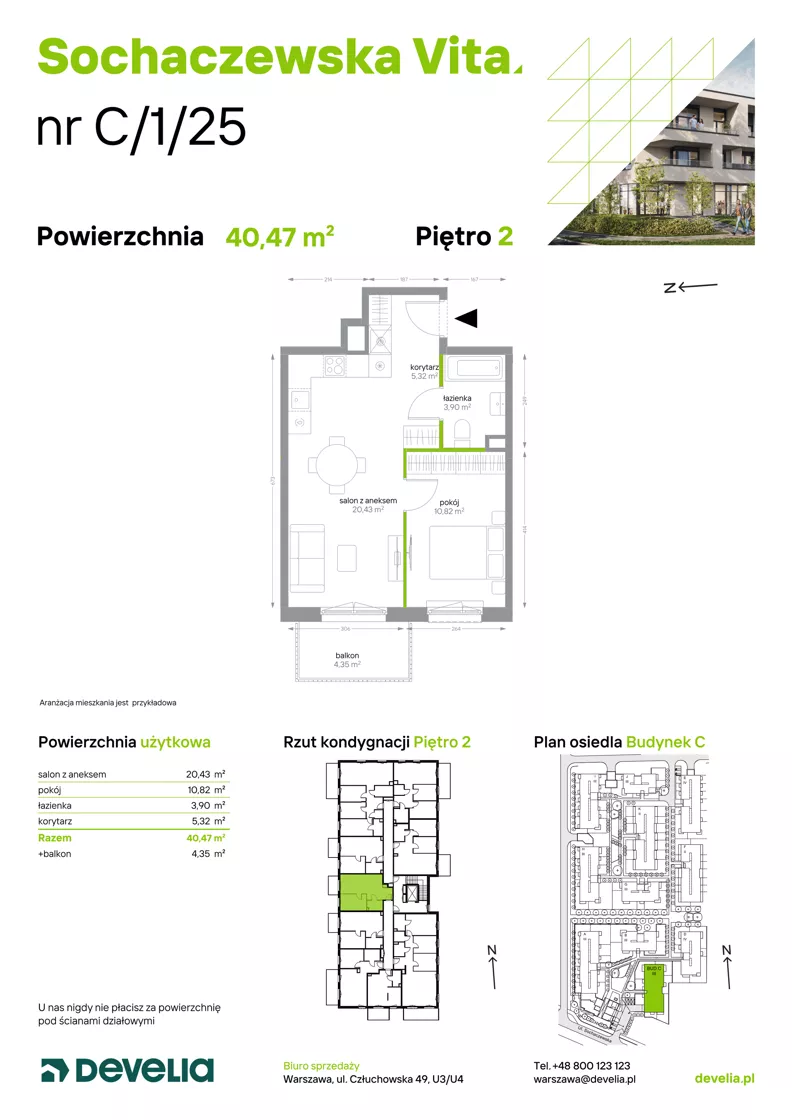 2 pokoje, mieszkanie 40,47 m², piętro 2, oferta nr C/1/25, Sochaczewska Vita I, Warszawa, Bemowo, Chrzanów, ul. Sochaczewska 12