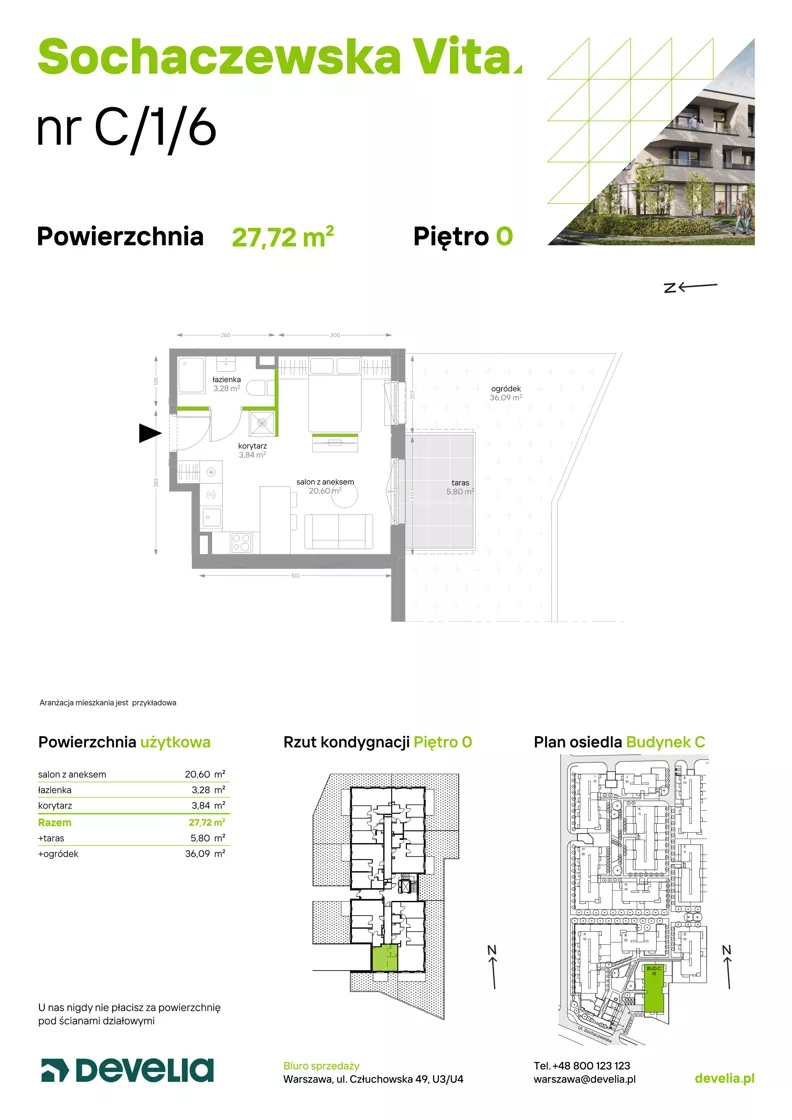 1 pokój, mieszkanie 27,72 m², parter, oferta nr C/1/6, Sochaczewska Vita I, Warszawa, Bemowo, Chrzanów, ul. Sochaczewska 12