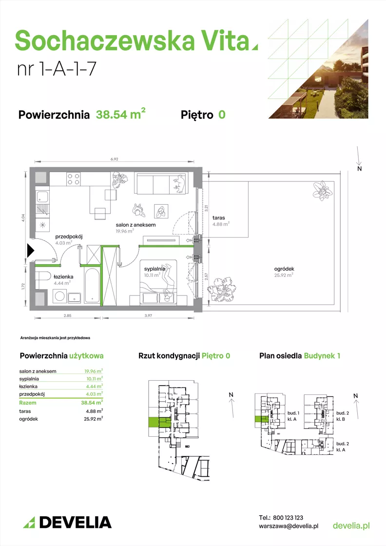 2 pokoje, mieszkanie 38,54 m², parter, oferta nr 1-A-1-7, Sochaczewska Vita IV, Warszawa, Bemowo, Chrzanów, ul. Sochaczewska 12