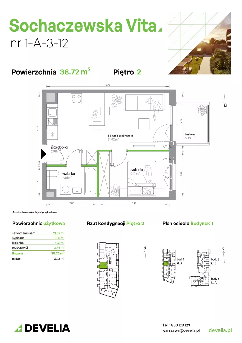 2 pokoje, mieszkanie 38,72 m², piętro 2, oferta nr 1-A-3-12, Sochaczewska Vita IV, Warszawa, Bemowo, Chrzanów, ul. Sochaczewska 12