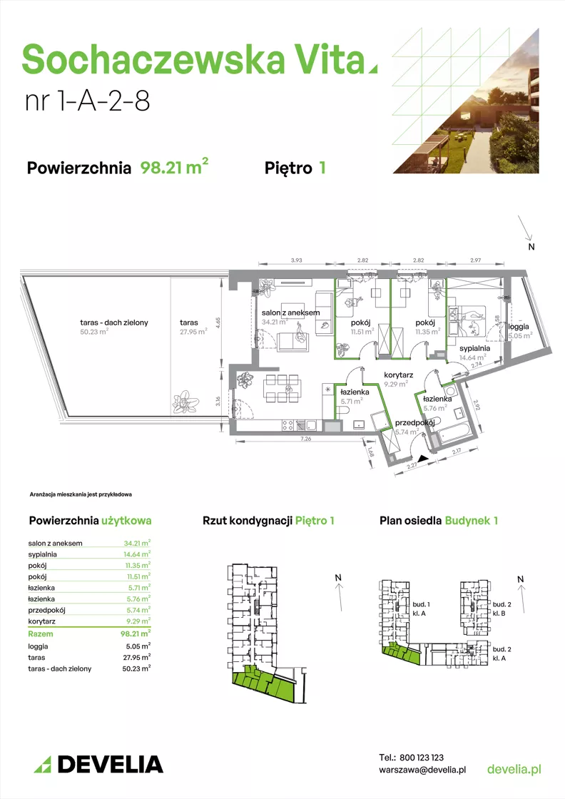 4 pokoje, mieszkanie 98,21 m², piętro 1, oferta nr 1-A-2-8, Sochaczewska Vita IV, Warszawa, Bemowo, Chrzanów, ul. Sochaczewska 12
