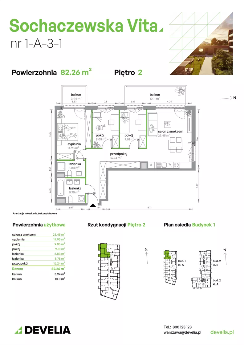 4 pokoje, mieszkanie 82,26 m², piętro 2, oferta nr 1-A-3-1, Sochaczewska Vita IV, Warszawa, Bemowo, Chrzanów, ul. Sochaczewska 12