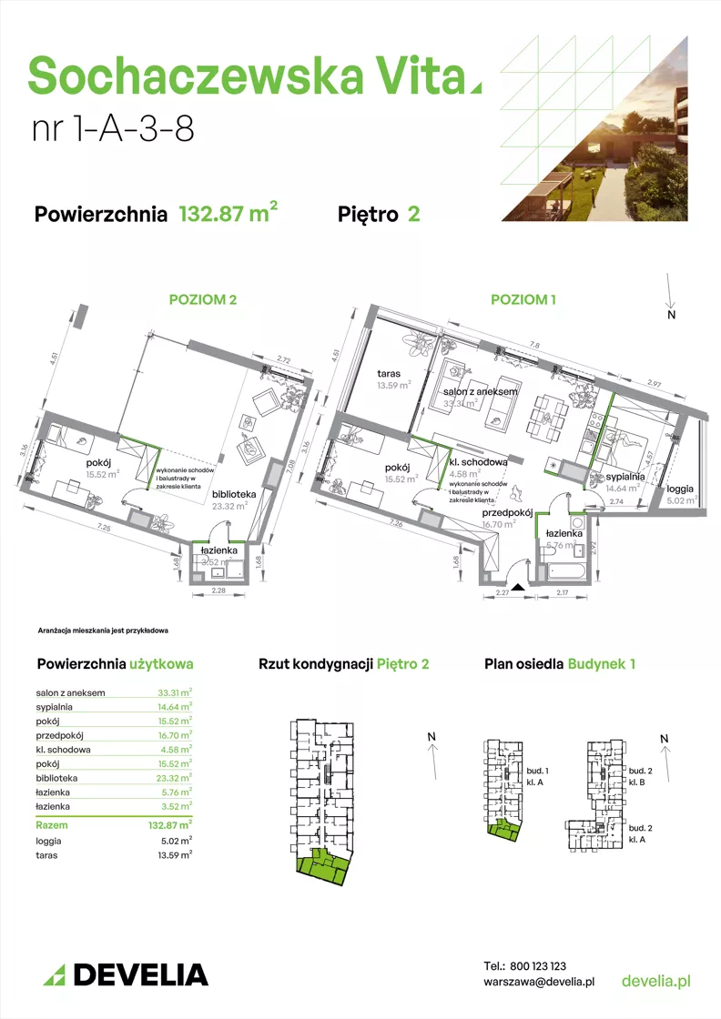 4 pokoje, mieszkanie 132,87 m², piętro 2, oferta nr 1-A-3-8, Sochaczewska Vita IV, Warszawa, Bemowo, Chrzanów, ul. Sochaczewska 12