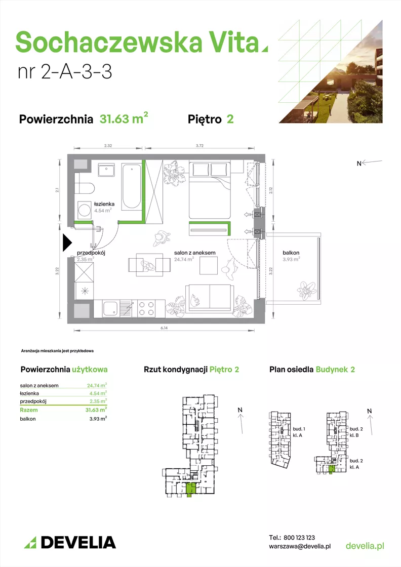 1 pokój, mieszkanie 31,63 m², piętro 2, oferta nr 2-A-3-3, Sochaczewska Vita V, Warszawa, Bemowo, Chrzanów, ul. Sochaczewska 12