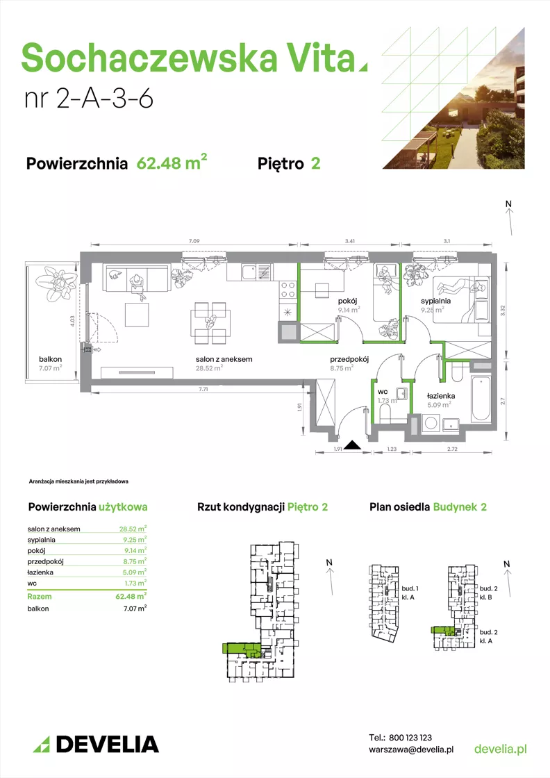 3 pokoje, mieszkanie 62,48 m², piętro 2, oferta nr 2-A-3-6, Sochaczewska Vita V, Warszawa, Bemowo, Chrzanów, ul. Sochaczewska 12