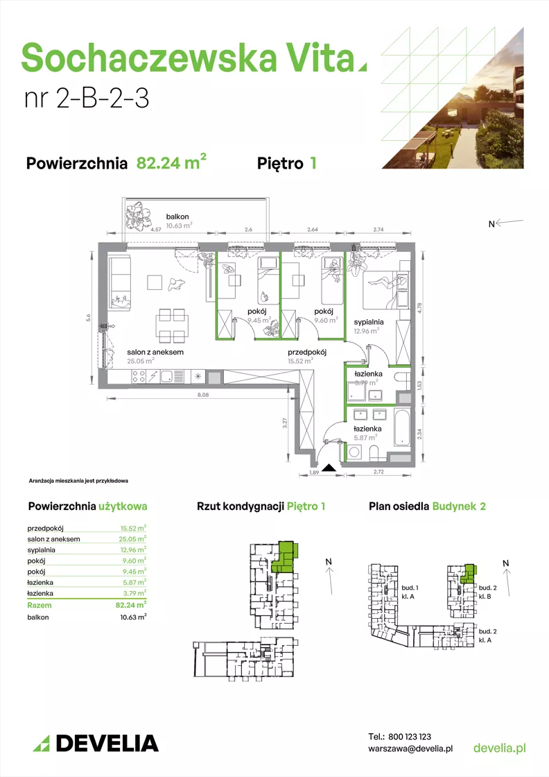 4 pokoje, mieszkanie 82,24 m², piętro 1, oferta nr 2-B-2-3, Sochaczewska Vita V, Warszawa, Bemowo, Chrzanów, ul. Sochaczewska 12