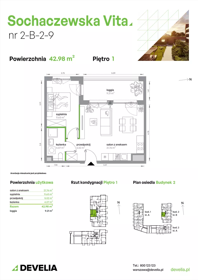 2 pokoje, mieszkanie 42,98 m², piętro 1, oferta nr 2-B-2-9, Sochaczewska Vita V, Warszawa, Bemowo, Chrzanów, ul. Sochaczewska 12