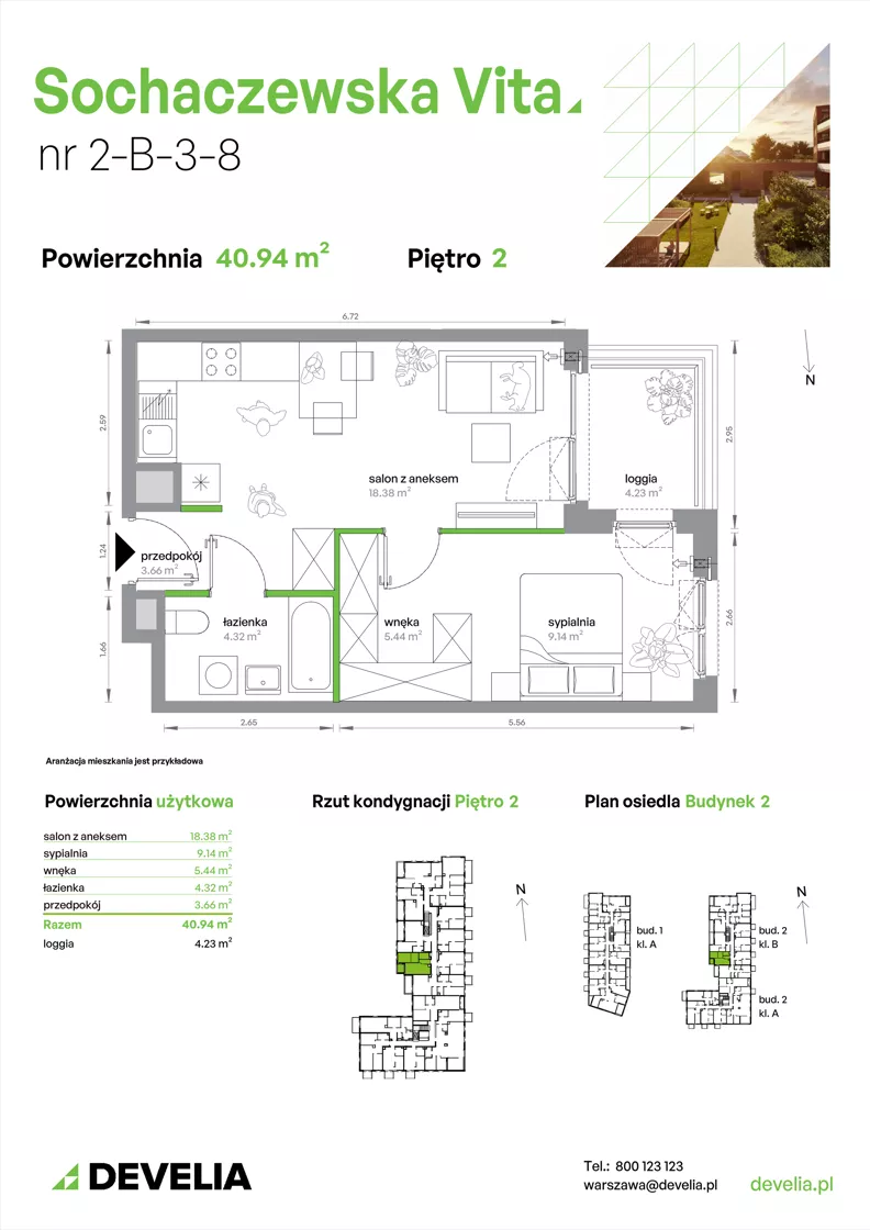 2 pokoje, mieszkanie 40,94 m², piętro 2, oferta nr 2-B-3-8, Sochaczewska Vita V, Warszawa, Bemowo, Chrzanów, ul. Sochaczewska 12