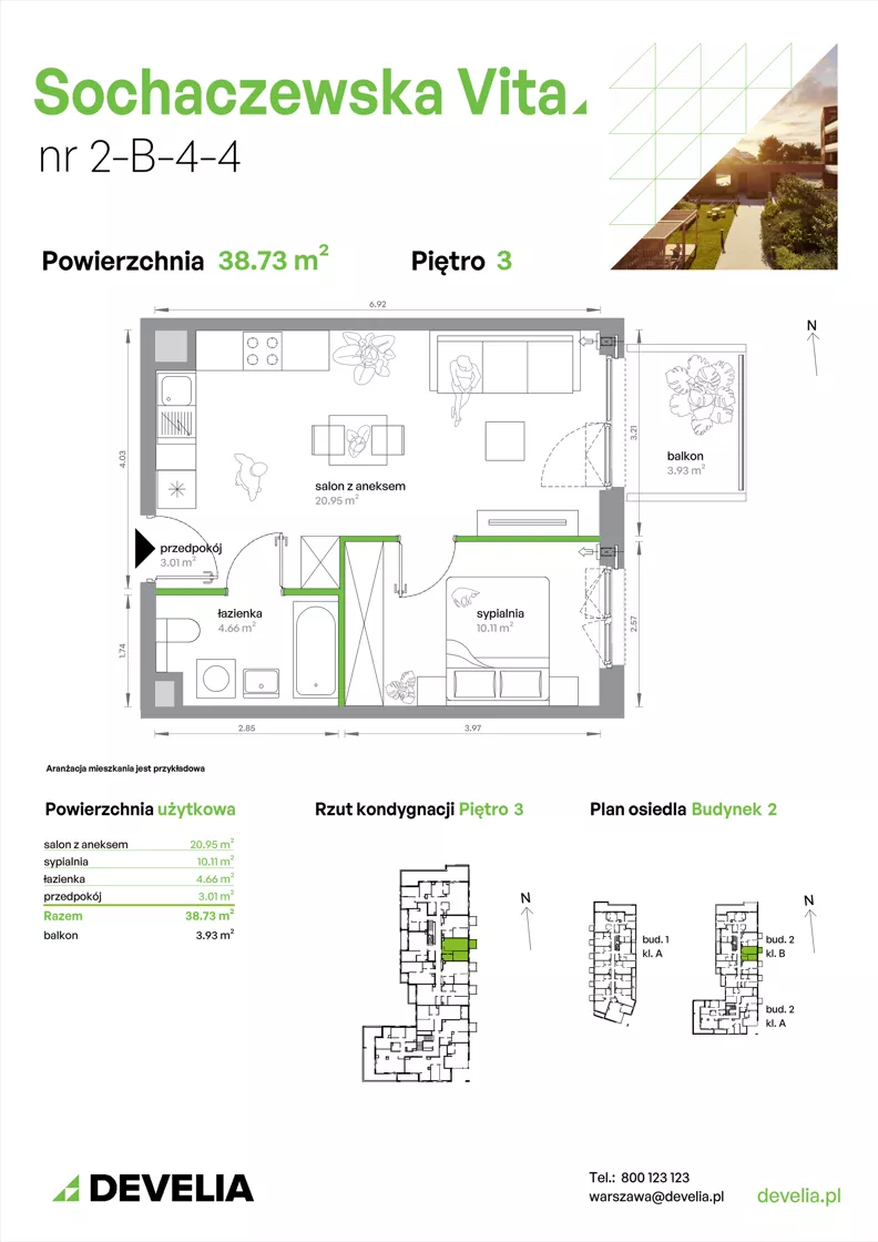 2 pokoje, mieszkanie 38,73 m², piętro 3, oferta nr 2-B-4-4, Sochaczewska Vita V, Warszawa, Bemowo, Chrzanów, ul. Sochaczewska 12