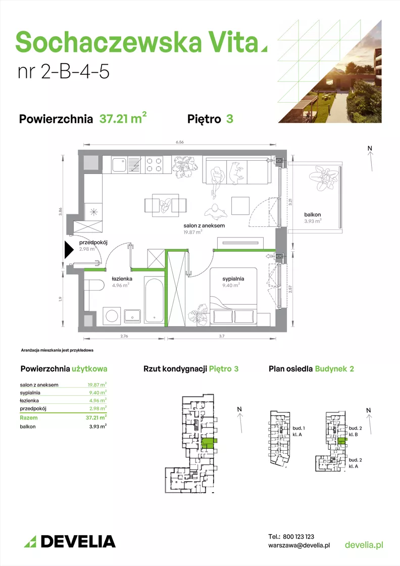 2 pokoje, mieszkanie 37,21 m², piętro 3, oferta nr 2-B-4-5, Sochaczewska Vita V, Warszawa, Bemowo, Chrzanów, ul. Sochaczewska 12