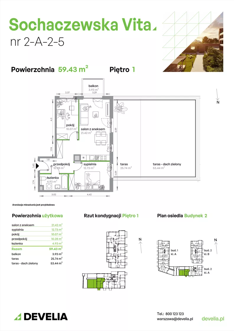 3 pokoje, mieszkanie 59,43 m², piętro 1, oferta nr 2-A-2-5, Sochaczewska Vita V, Warszawa, Bemowo, Chrzanów, ul. Sochaczewska 12