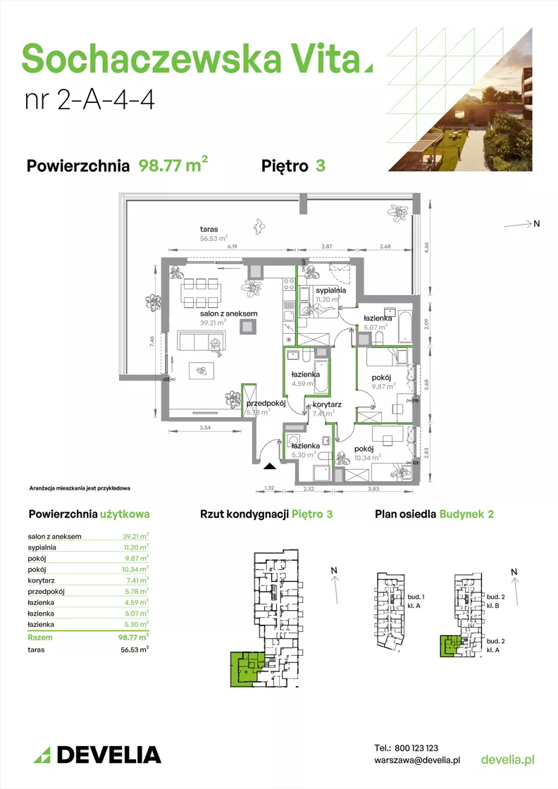 4 pokoje, mieszkanie 98,77 m², piętro 3, oferta nr 2-A-4-4, Sochaczewska Vita V, Warszawa, Bemowo, Chrzanów, ul. Sochaczewska 12