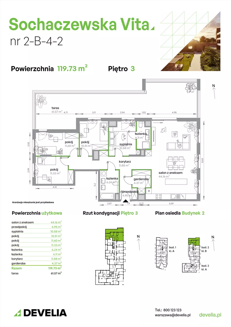 5 pokoi, mieszkanie 119,73 m², piętro 3, oferta nr 2-B-4-2, Sochaczewska Vita V, Warszawa, Bemowo, Chrzanów, ul. Sochaczewska 12