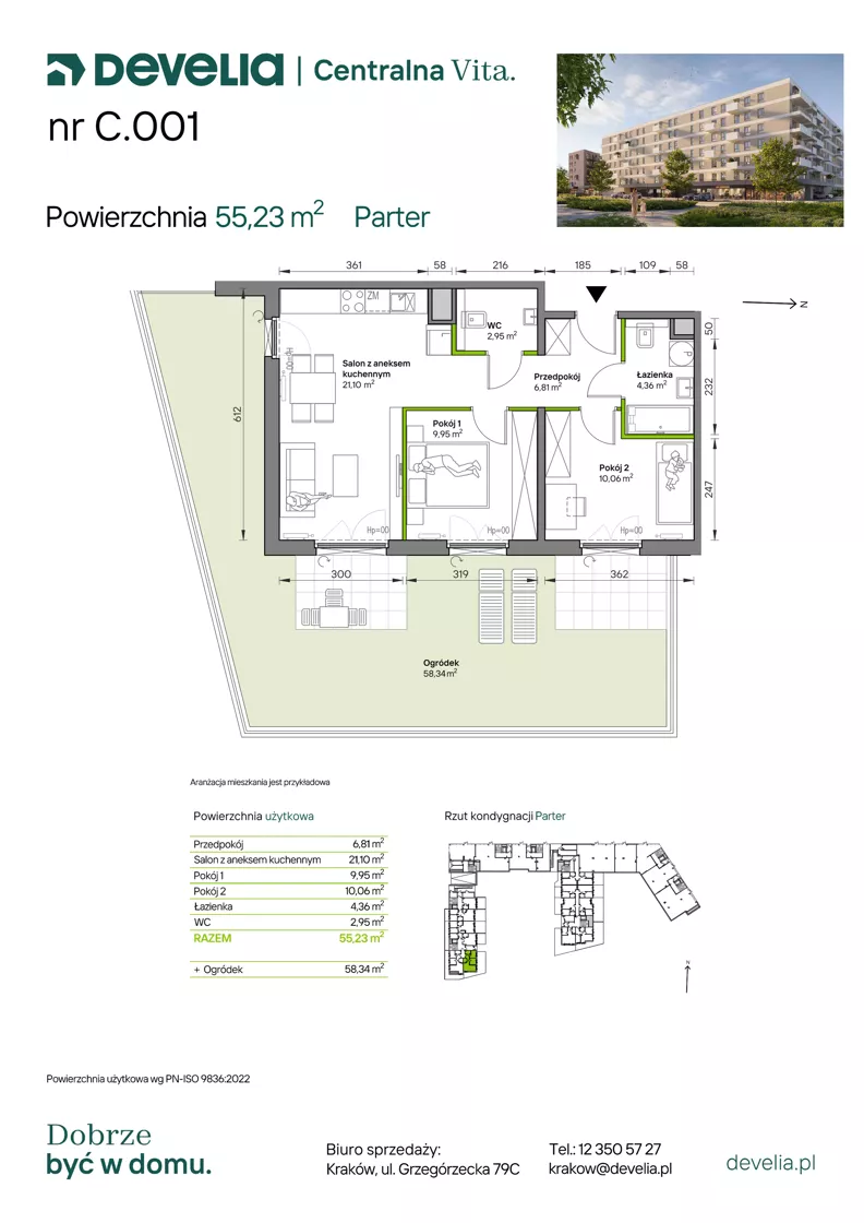 3 pokoje, mieszkanie 55,23 m², parter, oferta nr C.001, Centralna Vita etap IV, Kraków, Czyżyny, ul. Ciesielskiego
