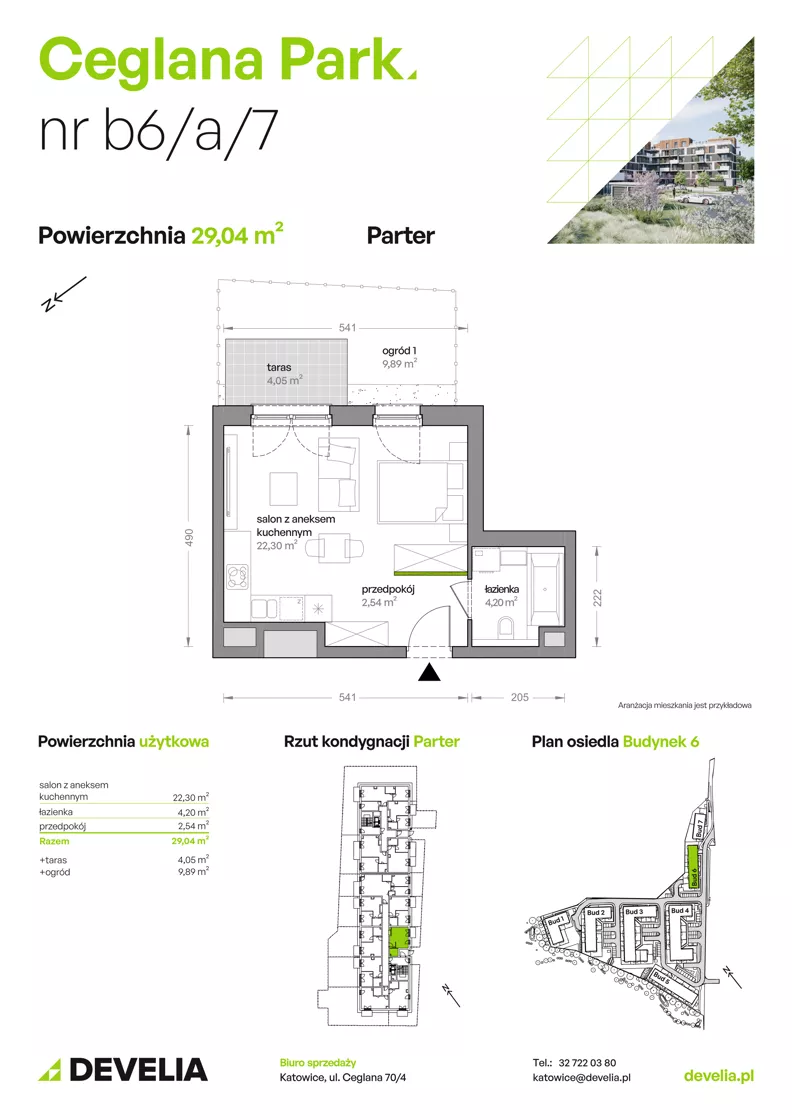 1 pokój, mieszkanie 29,04 m², parter, oferta nr B6/A/07, Ceglana Park IX, Katowice, Brynów-Osiedle Zgrzebnioka, Brynów, ul. Ceglana