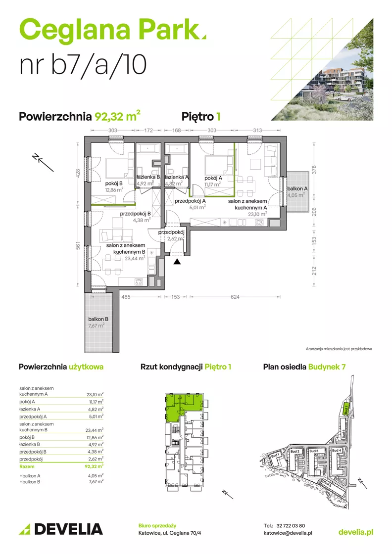 5 pokoi, mieszkanie 92,32 m², piętro 1, oferta nr B7/A/10, Ceglana Park IX, Katowice, Brynów-Osiedle Zgrzebnioka, Brynów, ul. Ceglana