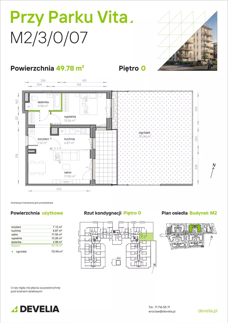 2 pokoje, mieszkanie 49,78 m², parter, oferta nr M2/3/0/07, Przy Parku Vita, Wrocław, Tarnogaj, Krzyki, ul. Międzyleska 2