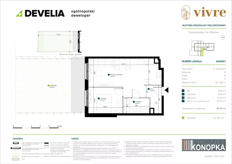 2 pokoje, mieszkanie 45,26 m², parter, oferta nr AA0001, Vivre, Wrocław, Gaj, Świeradowska 75A