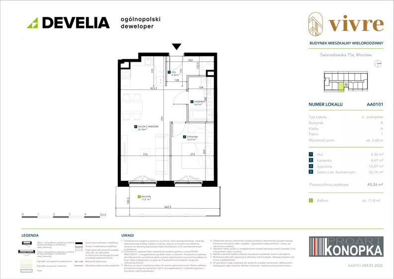 2 pokoje, mieszkanie 45,26 m², piętro 1, oferta nr AA0101, Vivre, Wrocław, Gaj, Świeradowska 75A