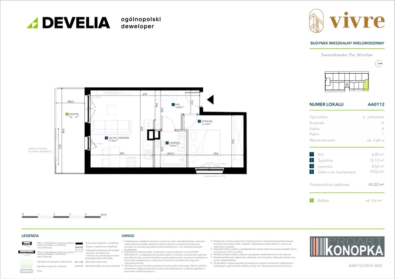 2 pokoje, mieszkanie 42,22 m², piętro 1, oferta nr AA0112, Vivre, Wrocław, Gaj, Świeradowska 75A