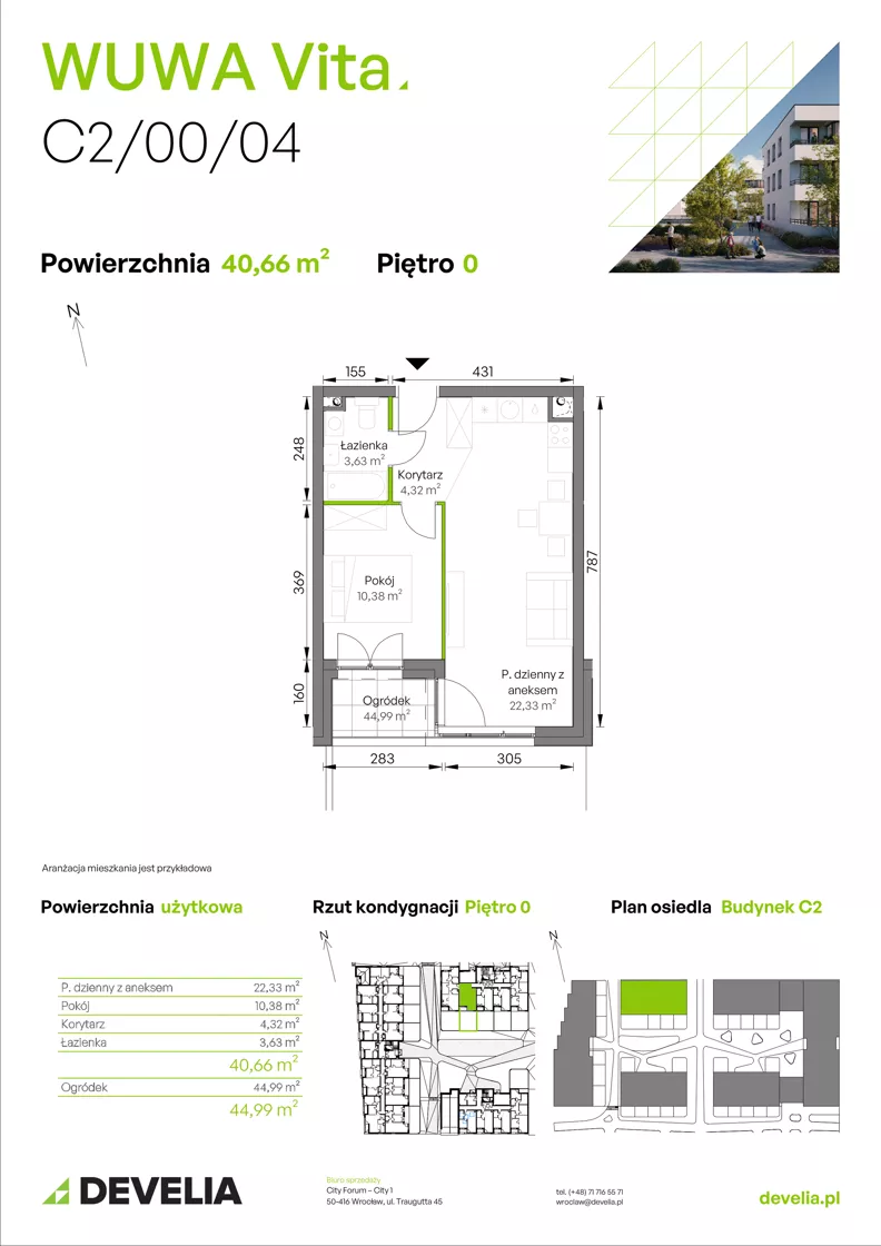 2 pokoje, mieszkanie 40,66 m², parter, oferta nr C2/00/04, WUWA Vita III, Wrocław, Żerniki, Fabryczna, ul. Maya