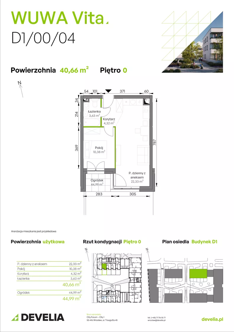 2 pokoje, mieszkanie 40,66 m², parter, oferta nr D1/00/04, WUWA Vita III, Wrocław, Żerniki, Fabryczna, ul. Maya
