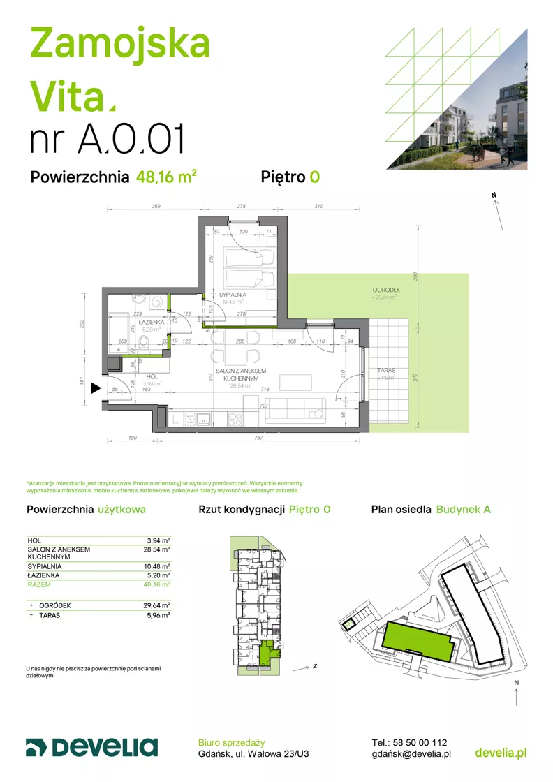 2 pokoje, mieszkanie 48,16 m², parter, oferta nr A.0.01, Zamojska Vita, Gdańsk, Ujeścisko-Łostowice, Ujeścisko, ul. Zamojska 11