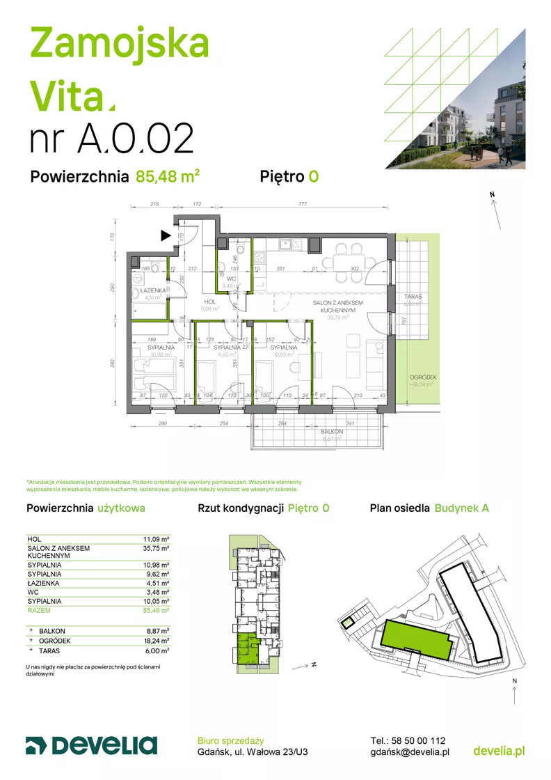 4 pokoje, mieszkanie 85,48 m², parter, oferta nr A.0.02, Zamojska Vita, Gdańsk, Ujeścisko-Łostowice, Ujeścisko, ul. Zamojska 11